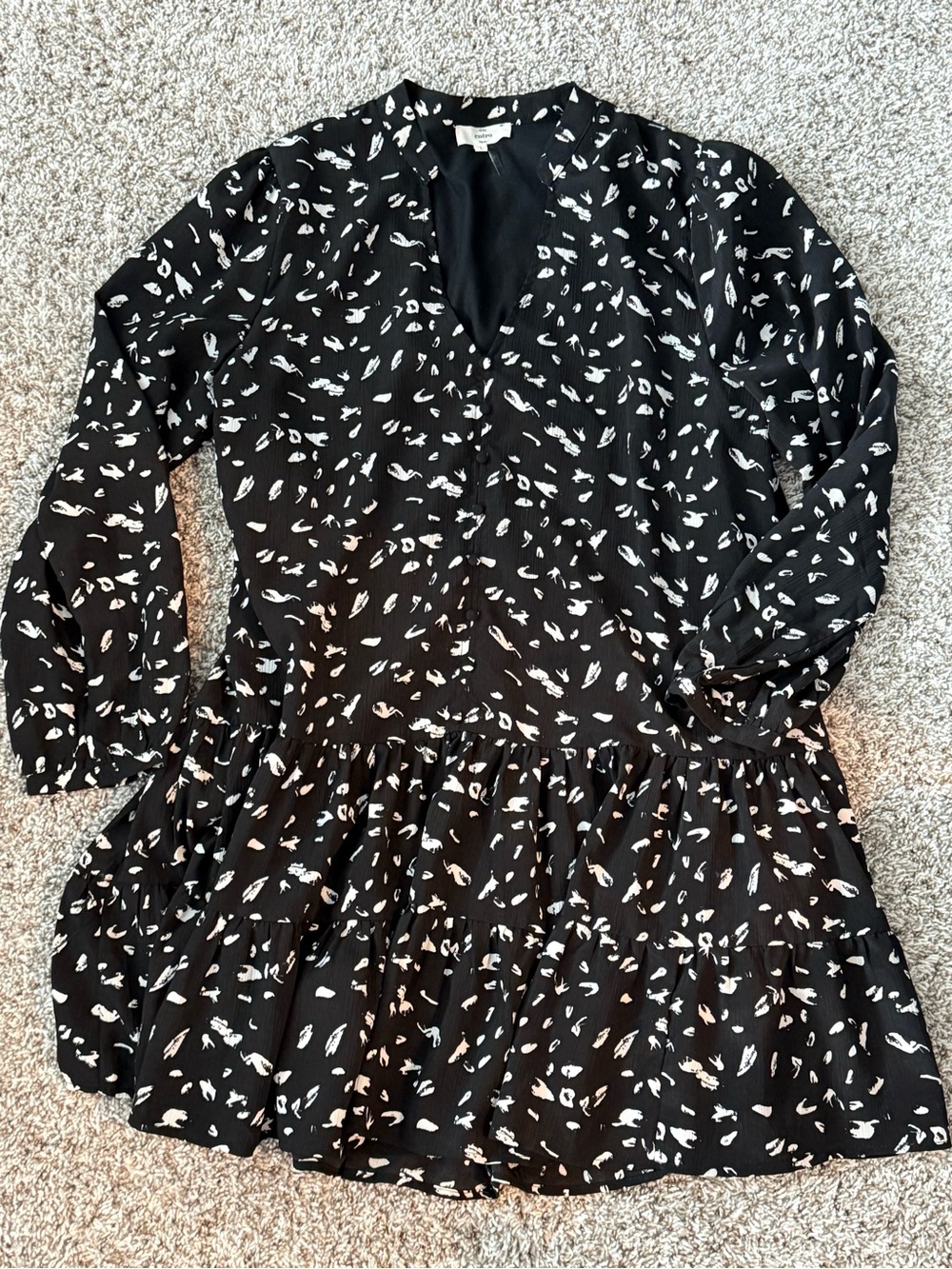 entro Black Dress with White Abstract Accents